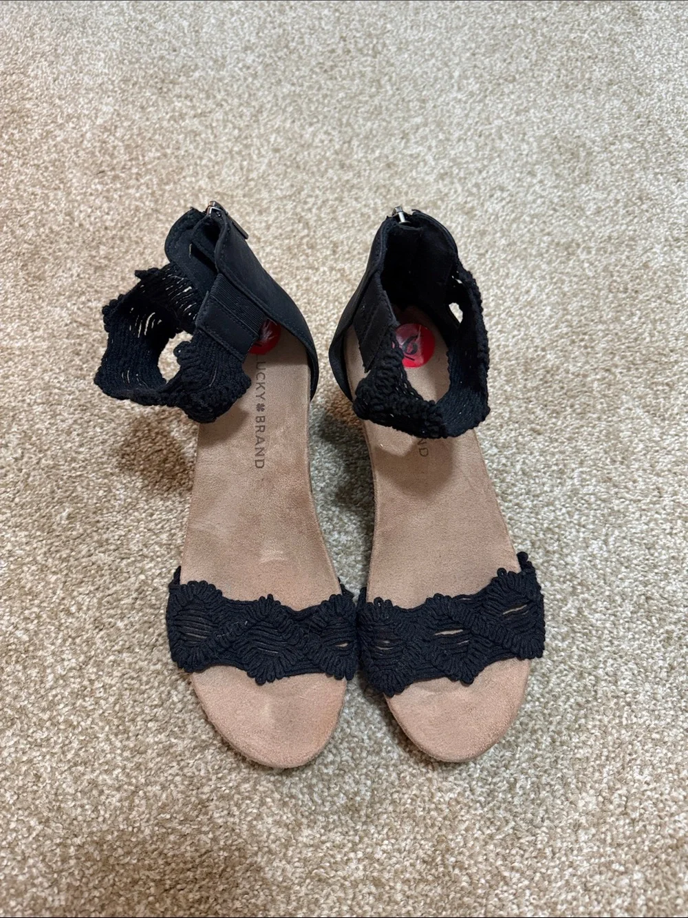 Lucky Brand Black Crochet Ankle Strap Heels - Picture 1 of 5
